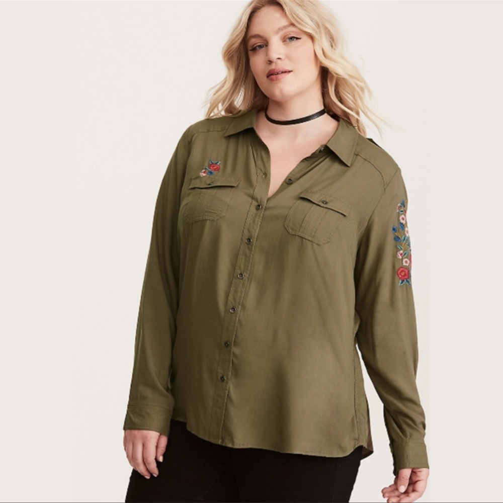 Torrid Embroidered Twill Button Up M2 - image 6